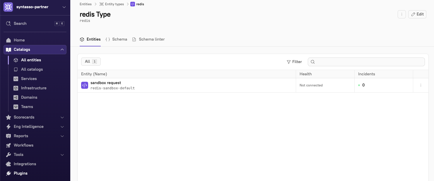 The entity view in Cortex with one entity visible