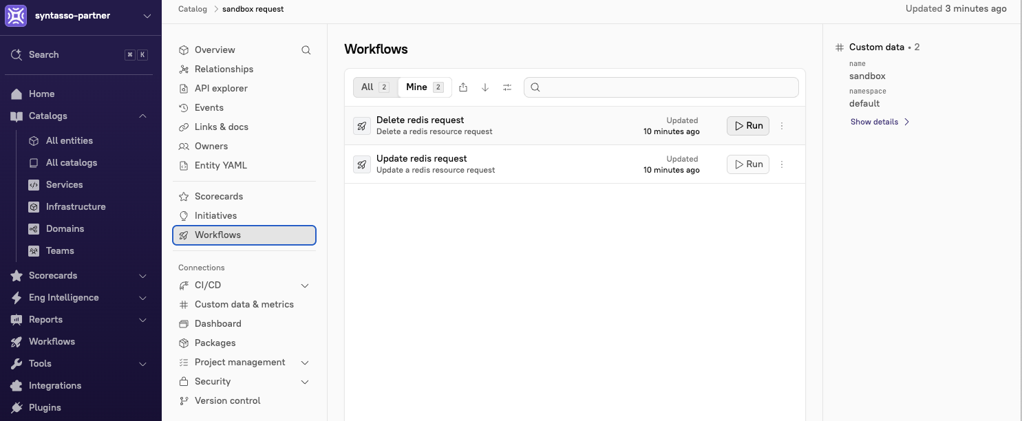 The Cortex UI detailing the Update and Delete workflows for an Entity