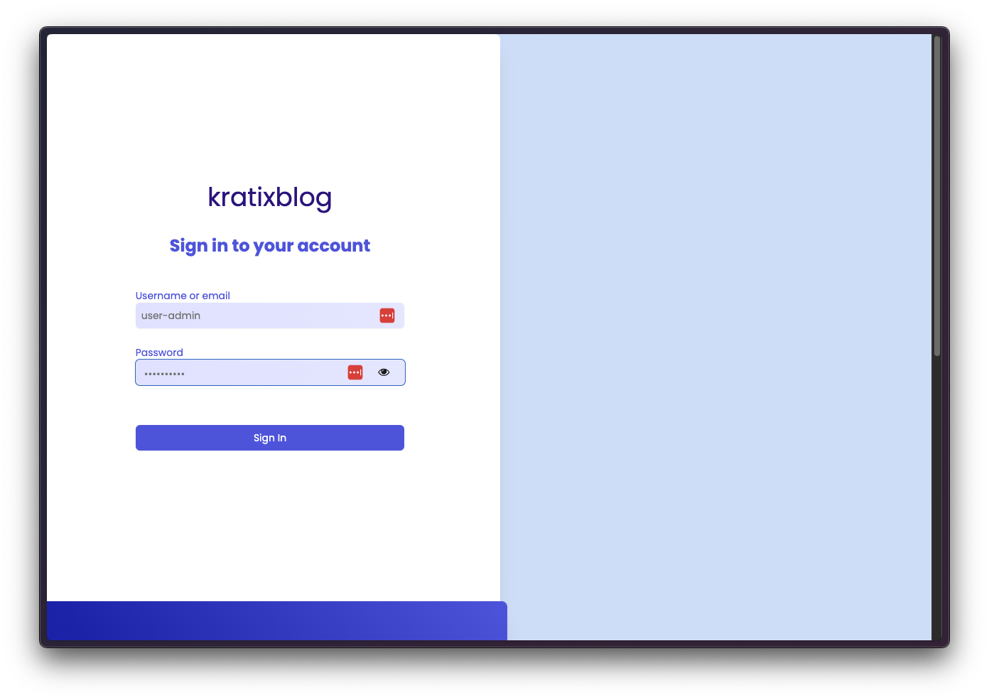 The Keycloak login page. Username and password fields are populated with user-admin