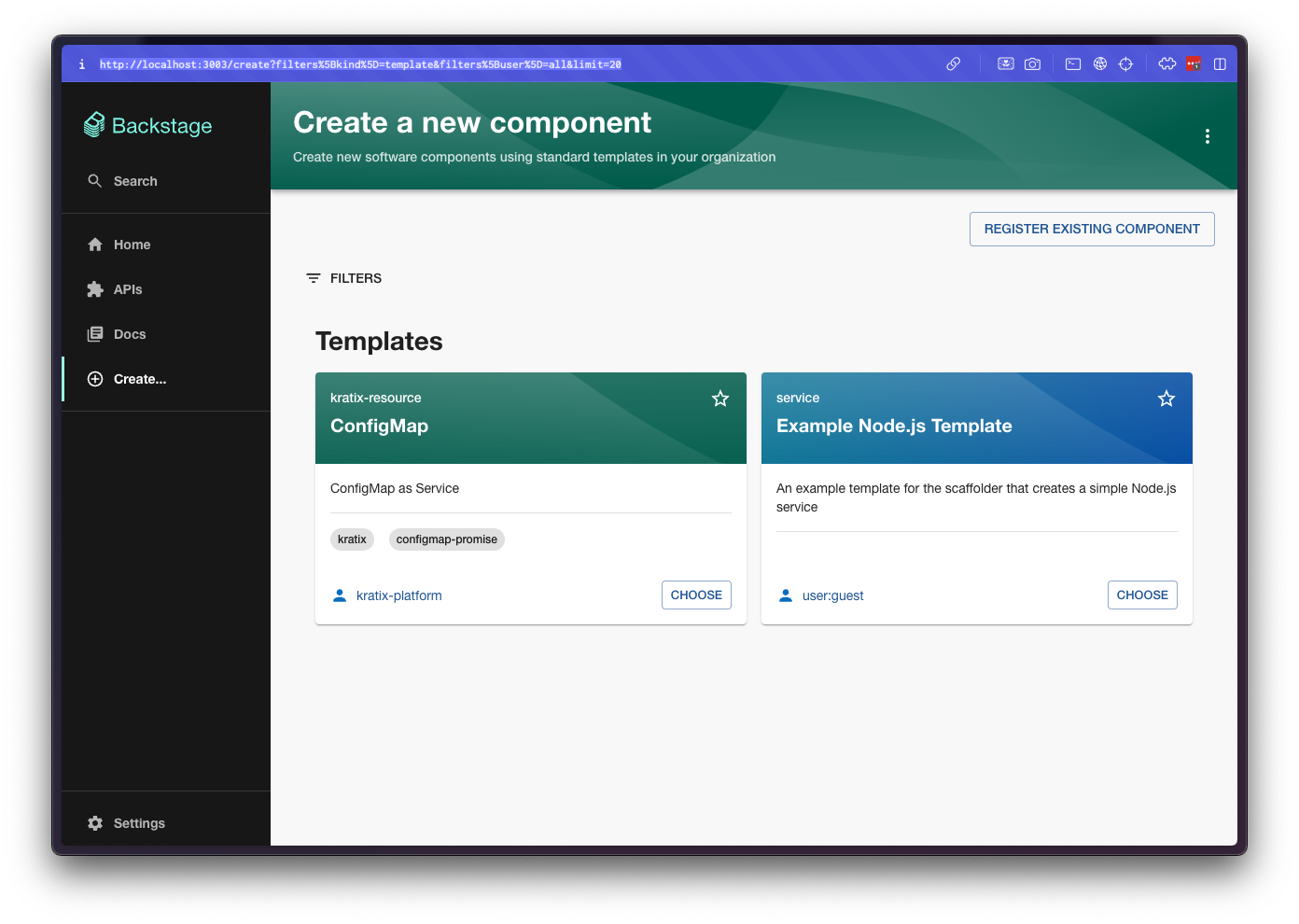 The Create page