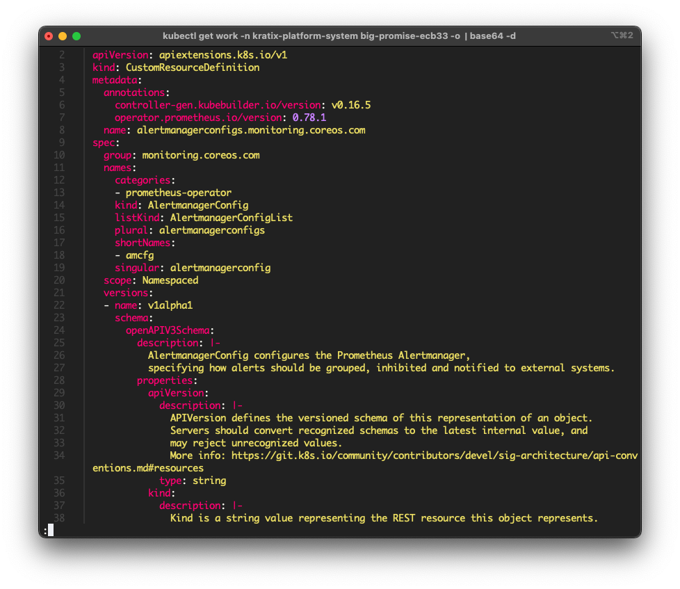 Screenshot of a terminal showing
the decompressed contents of a workload from a Work object