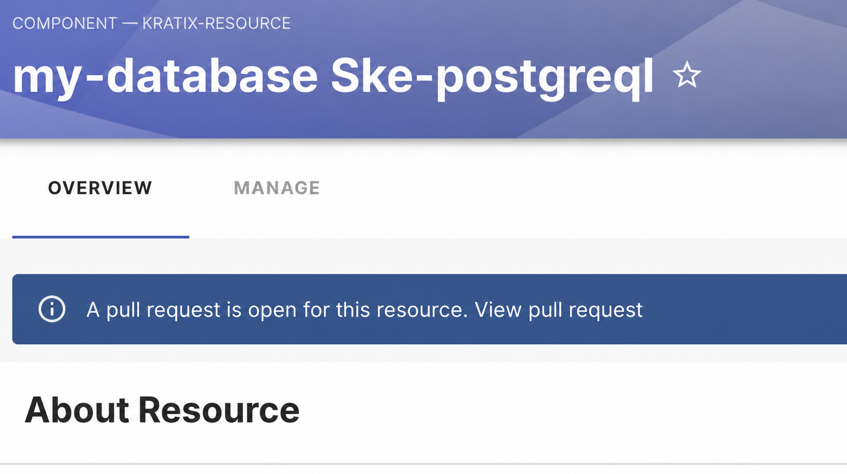 A Backstage Resource page showing that a pull request for the Resource is open
