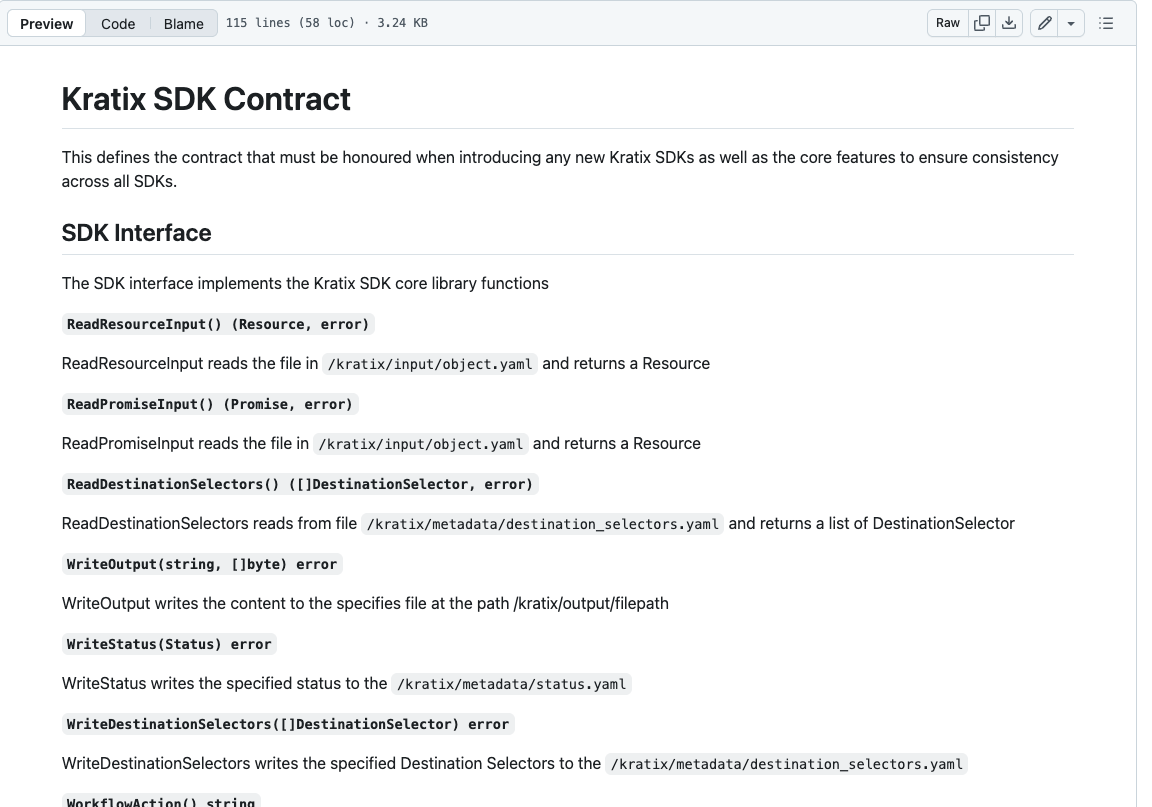 Screenshot of the Kratix Promise-writing SDK Contract